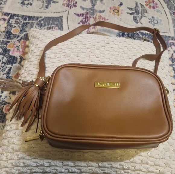 Joy & Iman Handbags - Joy & Iman Tan Leather Tassel Crossbody Bag